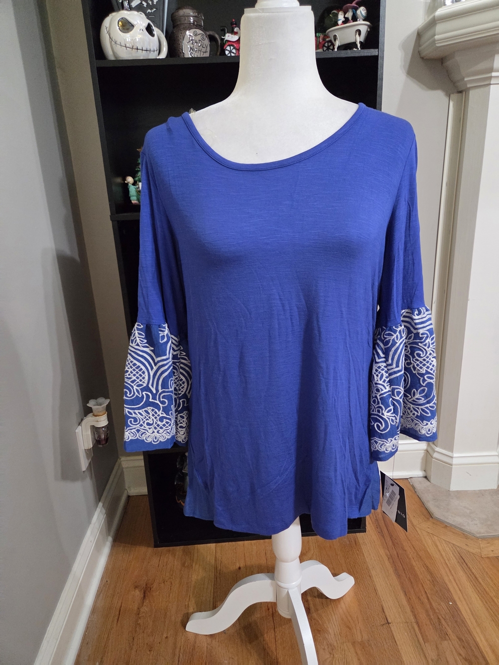 I.N. Studio Royal Blue Bell Sleeve Tunic with White Trim